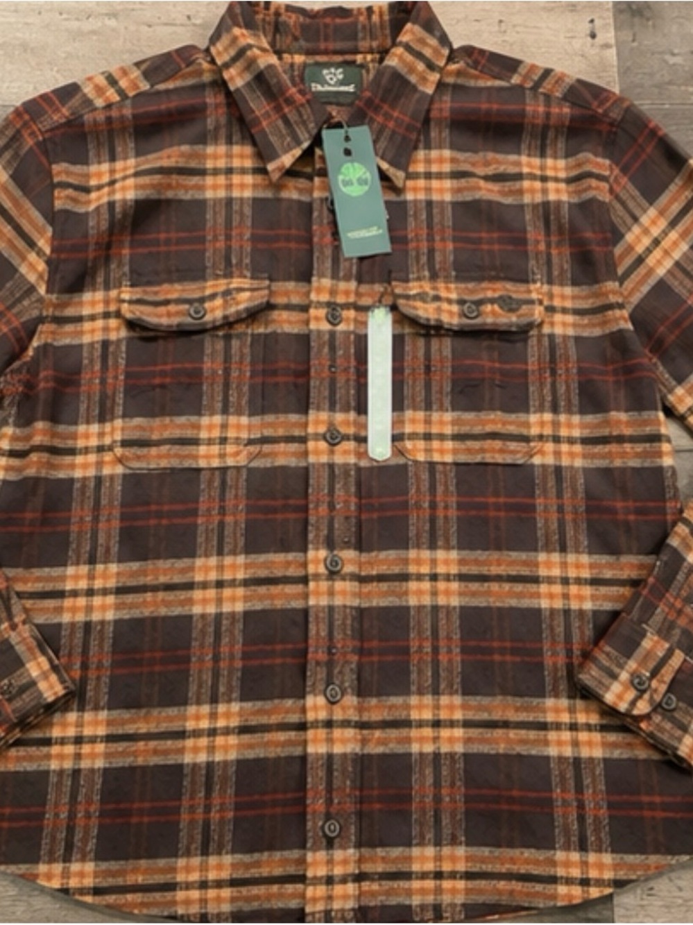 Timberland Men’s Brown & Orange Plaid Button-Down Shirt